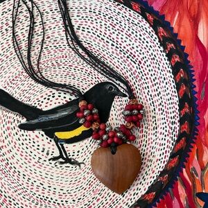 Afrohemian Carved Wooden Heart Necklace with bead toggle